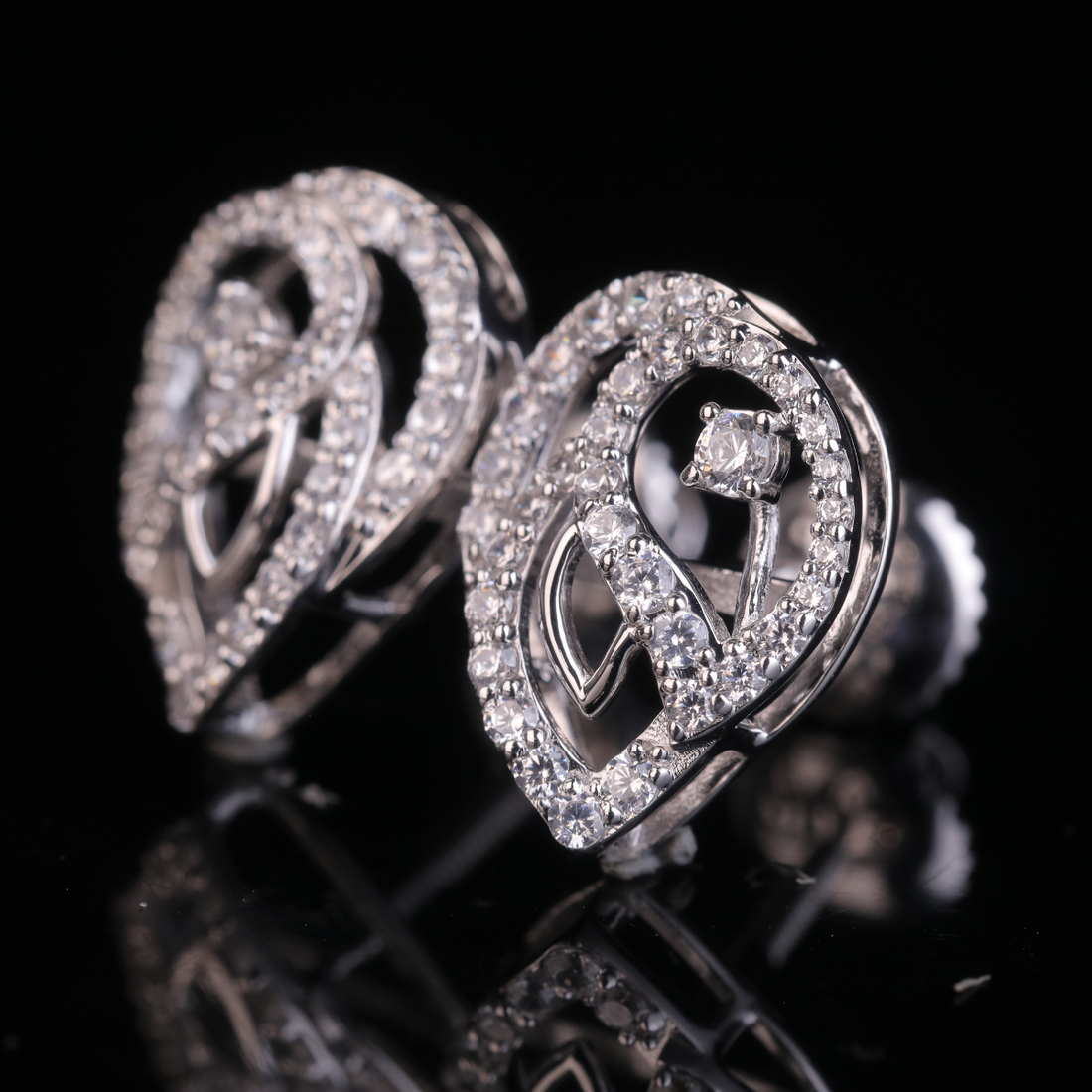 Heart Shape Swirl Halo Moissanite Stud Earrings | 18KT, 14KT, 10KT Gold & Silver