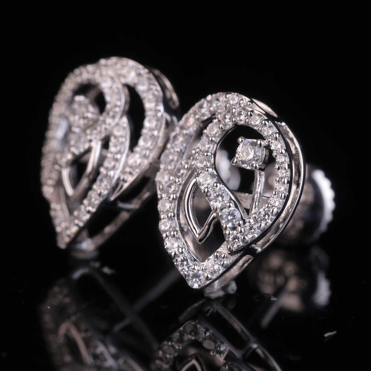 Heart Shape Swirl Halo Moissanite Stud Earrings | 18KT, 14KT, 10KT Gold & Silver