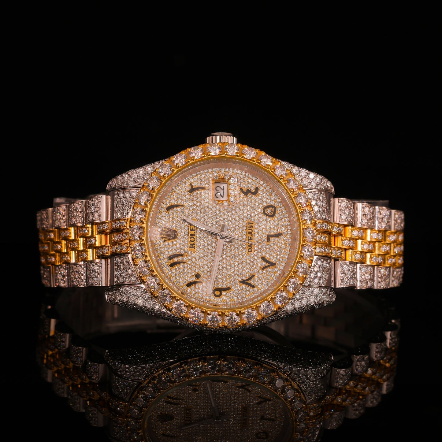 Two-Tone Diamond Set Arabic Dial Day-Date Watch