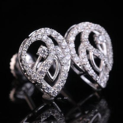 Heart Shape Swirl Halo Moissanite Stud Earrings | 18KT, 14KT, 10KT Gold & Silver