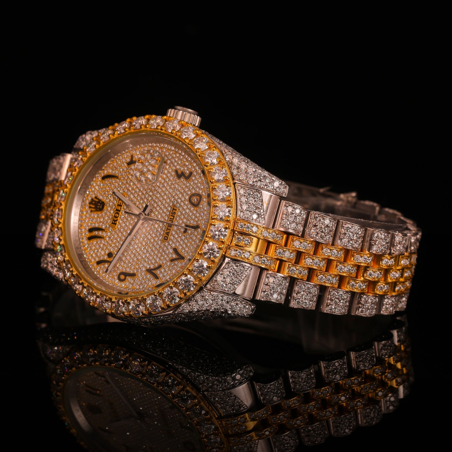 Two-Tone Diamond Set Arabic Dial Day-Date Watch