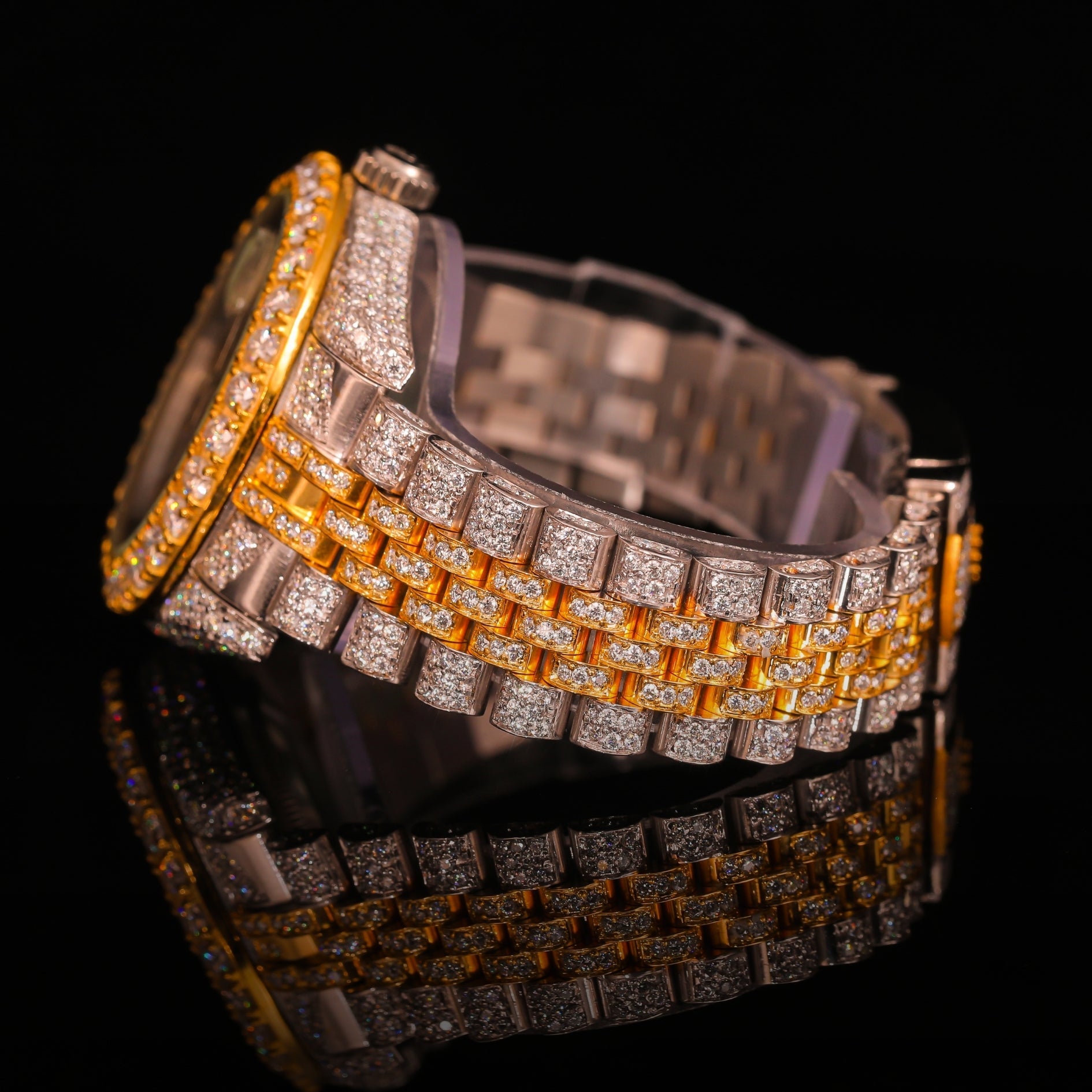 Two-Tone Diamond Set Arabic Dial Day-Date Watch