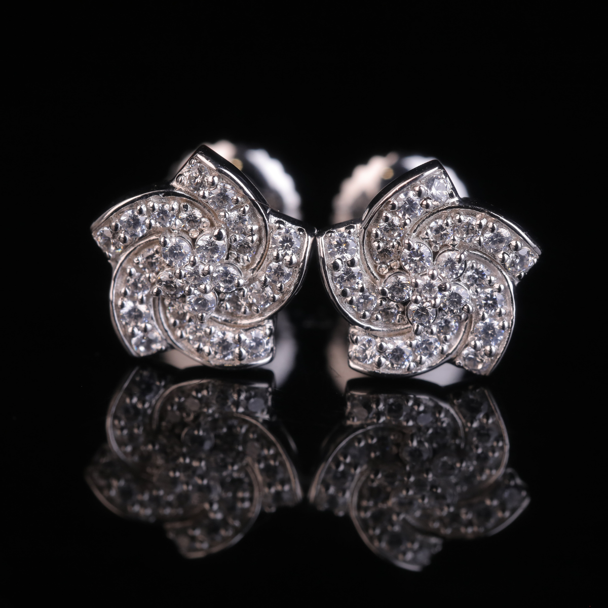 Iced Flower Stud Earrings with Moissanite Diamonds | 18KT, 14KT, 10KT Gold & Silver