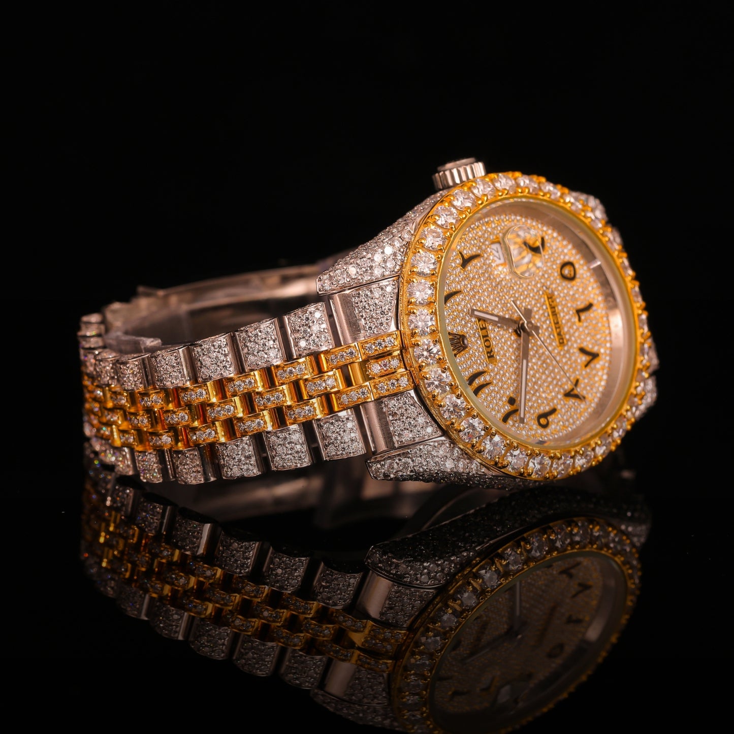 Two-Tone Diamond Set Arabic Dial Day-Date Watch