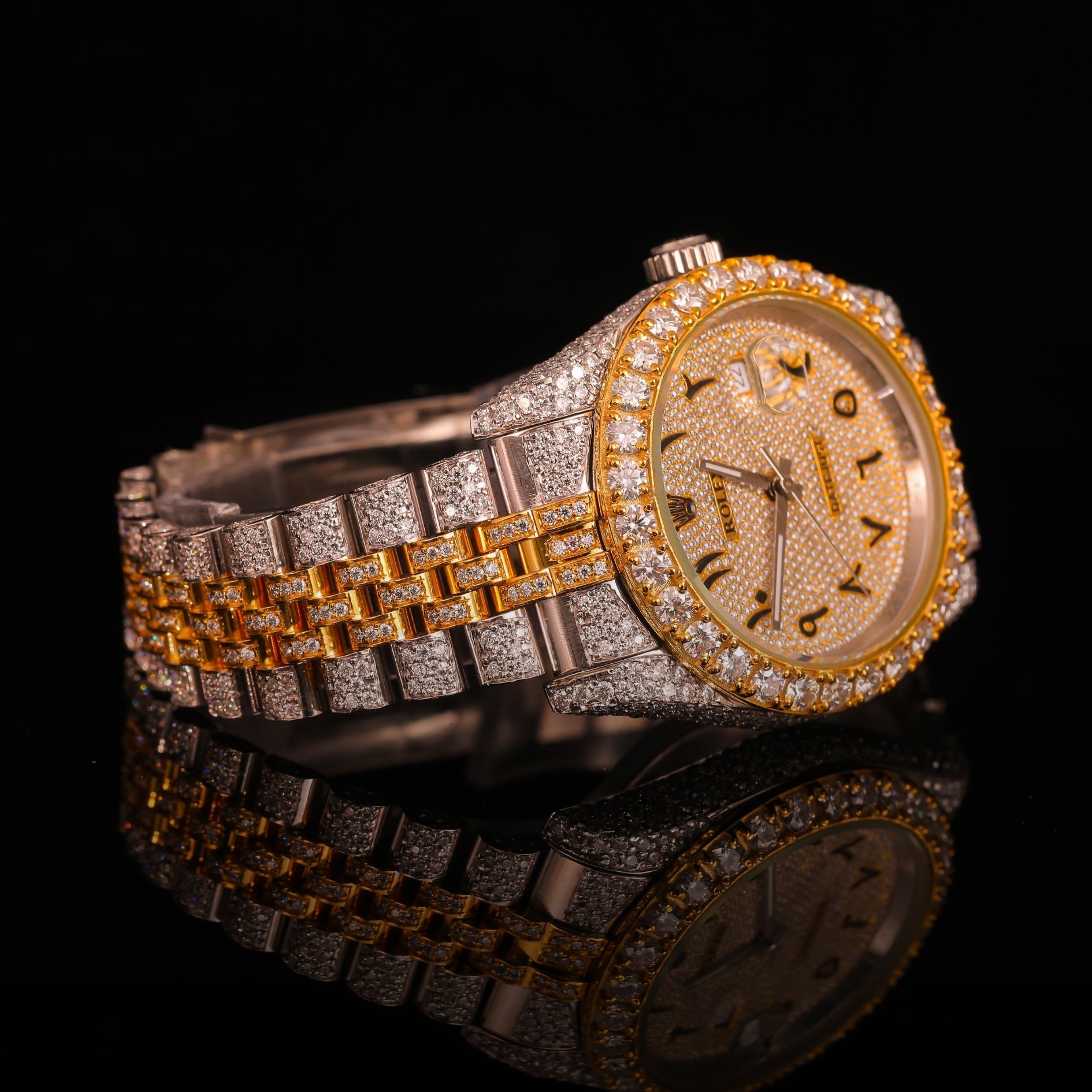 Two-Tone Diamond Set Arabic Dial Day-Date Watch