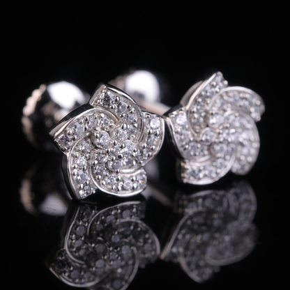 Iced Flower Stud Earrings with Moissanite Diamonds | 18KT, 14KT, 10KT Gold & Silver