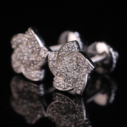 Iced Flower Stud Earrings with Moissanite Diamonds | 18KT, 14KT, 10KT Gold & Silver