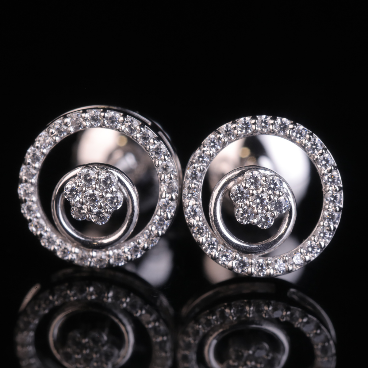 Iced Circle Stud Earrings with Moissanite Diamonds | 18KT, 14KT, 10KT Gold & Silver