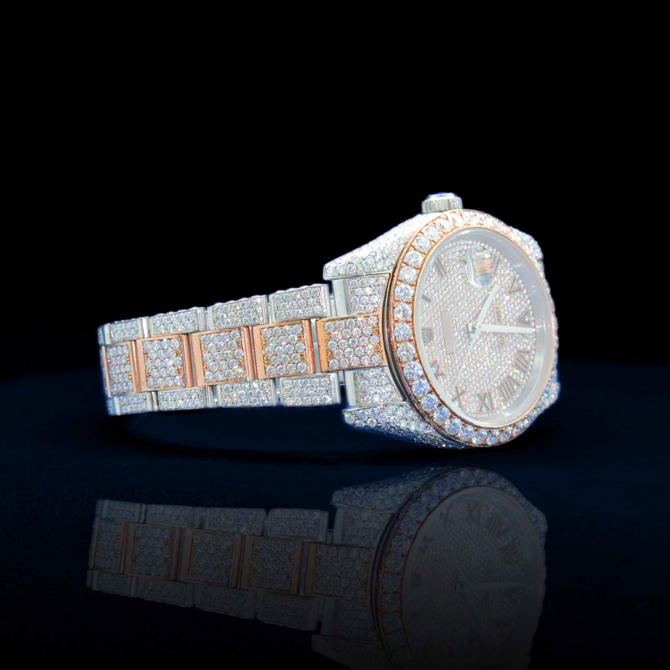 14k/18k-moissanite Rolex inspire Iced-Out Roman Numeral Watch