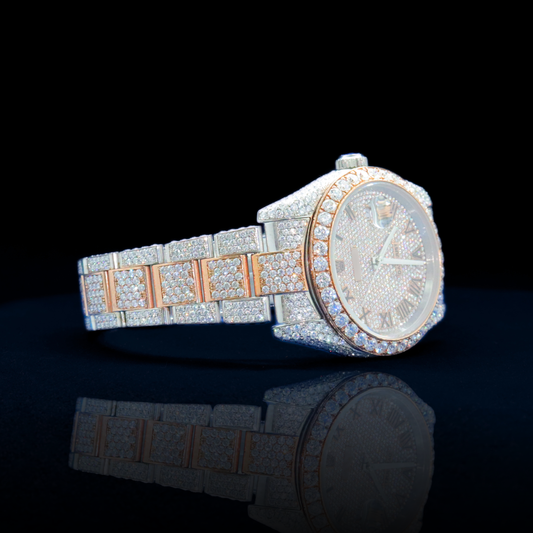 14k/18k-moissanite Rolex inspire Iced-Out Roman Numeral Watch