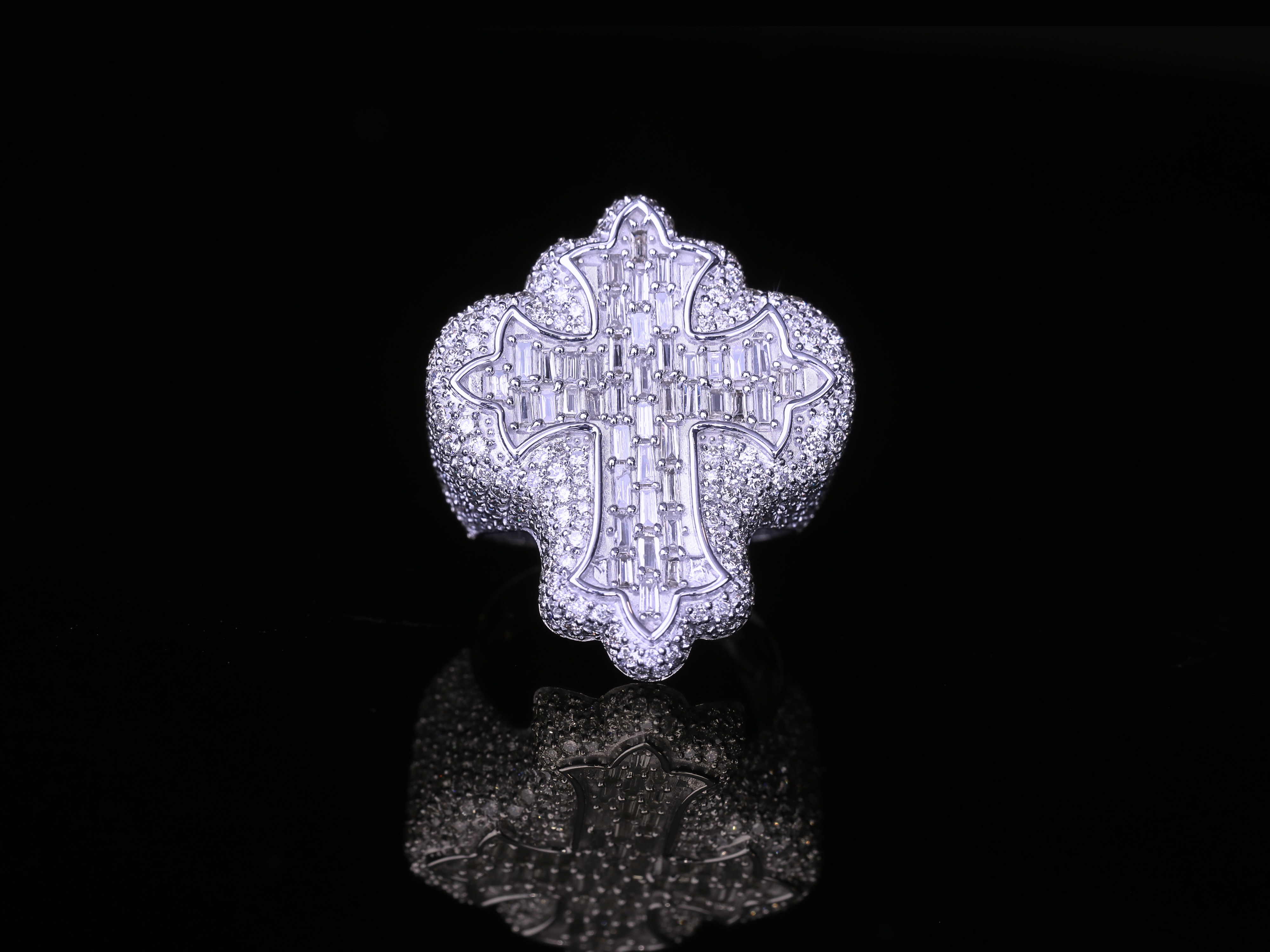 Diamond Cross Ring in Gold & Silver | 18K, 14K, 10K Iced-Out Christian Ring