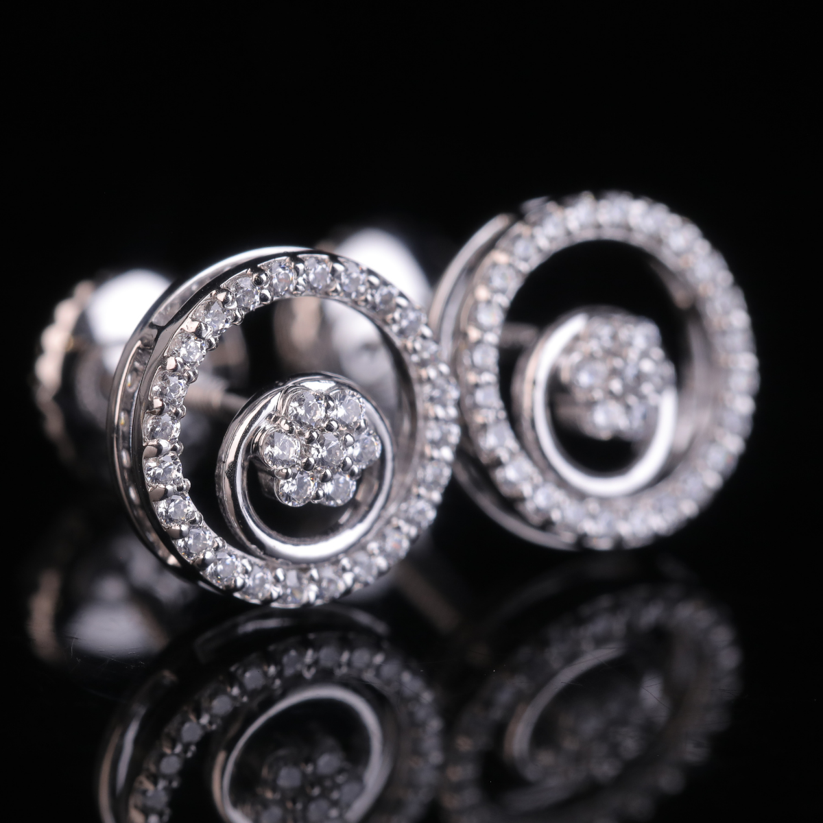 Iced Circle Stud Earrings with Moissanite Diamonds | 18KT, 14KT, 10KT Gold & Silver