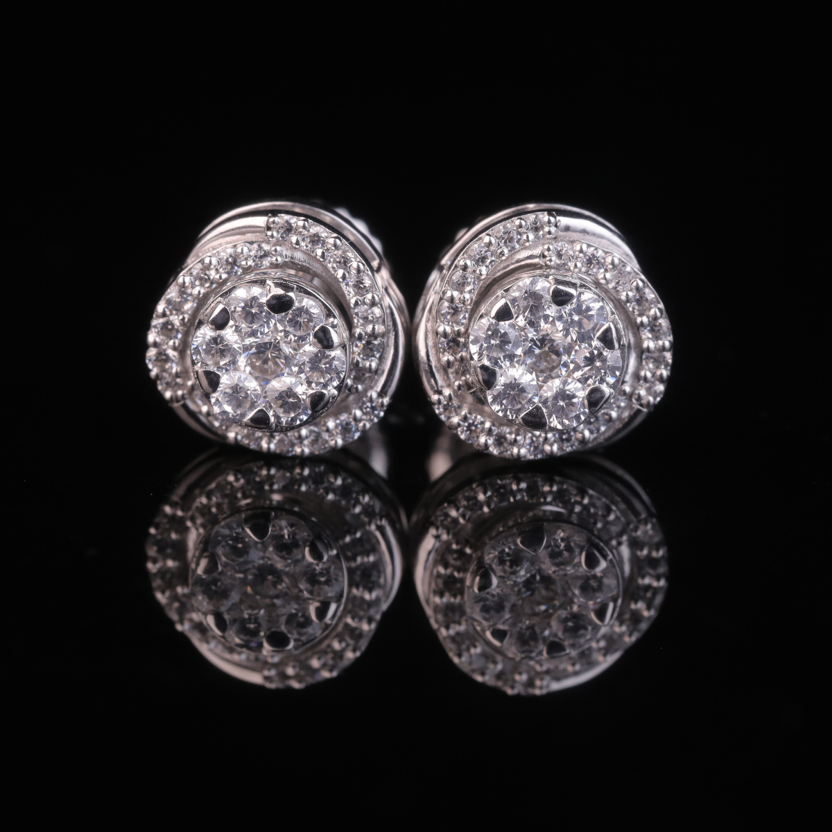 Iced Halo Stud Earrings with Moissanite Diamonds | 18KT, 14KT, 10KT Gold & Silver