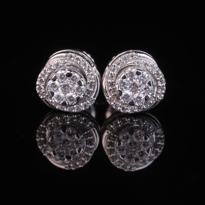 Iced Halo Stud Earrings with Moissanite Diamonds | 18KT, 14KT, 10KT Gold & Silver