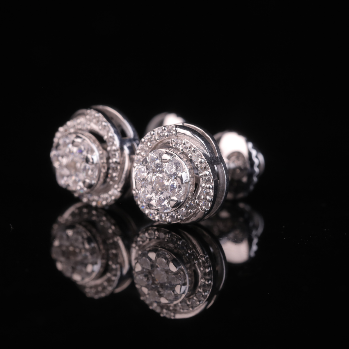 Iced Halo Stud Earrings with Moissanite Diamonds | 18KT, 14KT, 10KT Gold & Silver