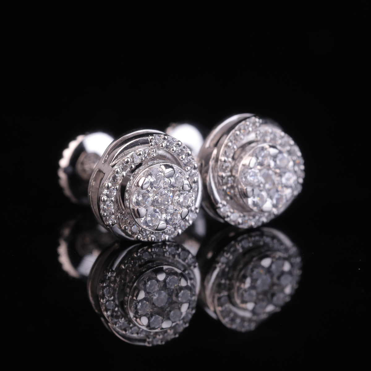 Iced Halo Stud Earrings with Moissanite Diamonds | 18KT, 14KT, 10KT Gold & Silver