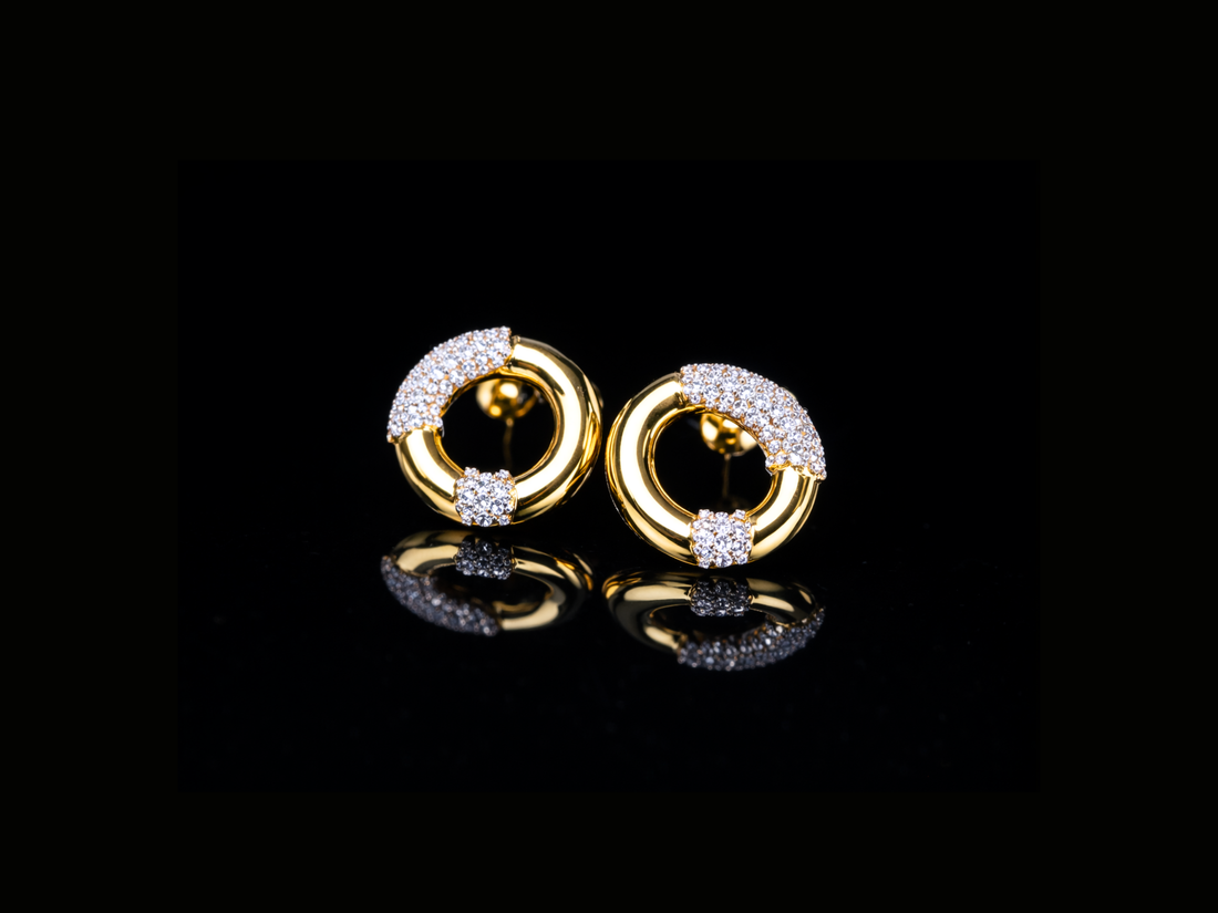 Luxury Diamond Circle Stud Earrings | 18K, 14K, 10K Gold & Silver
