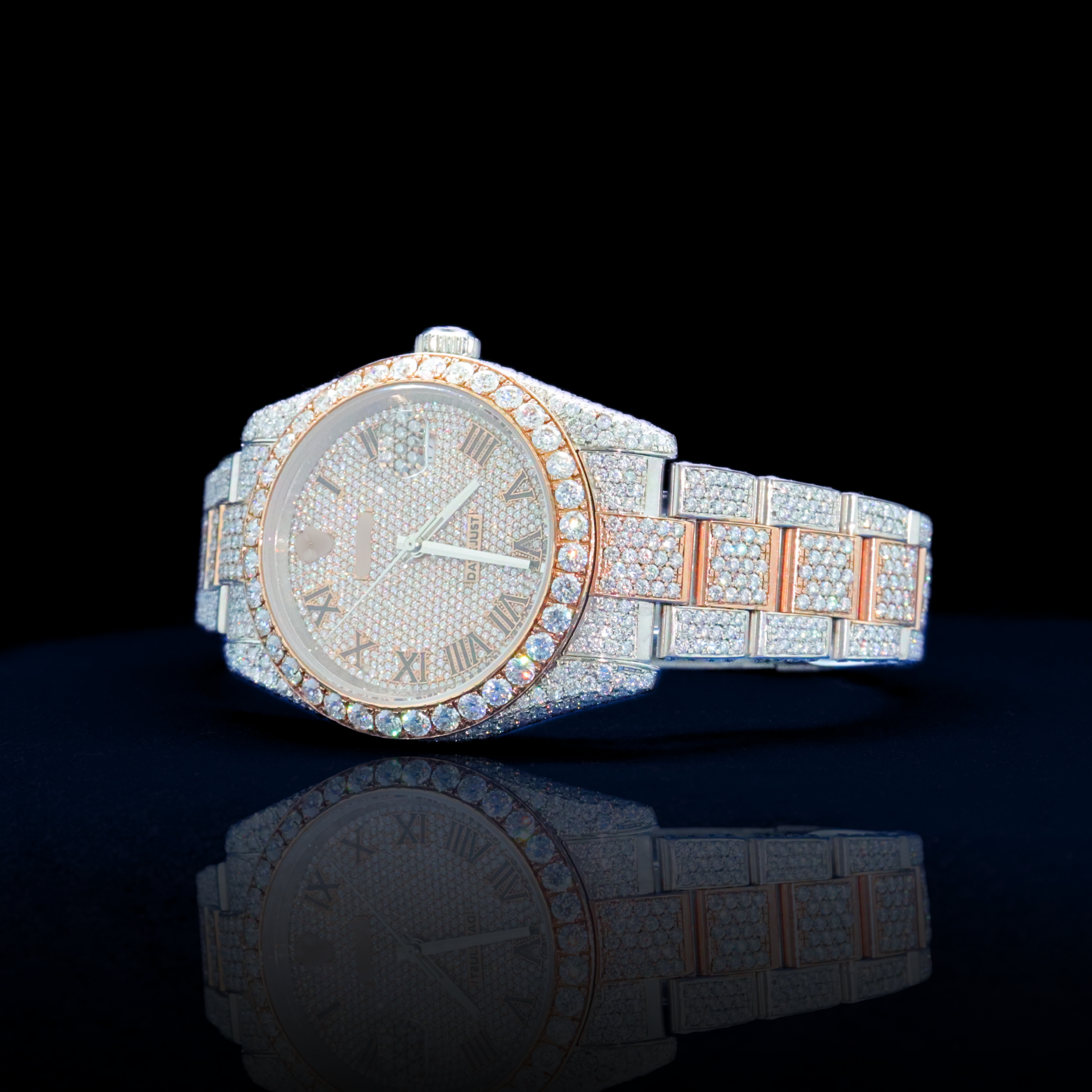 14k/18k-moissanite Rolex inspire Iced-Out Roman Numeral Watch