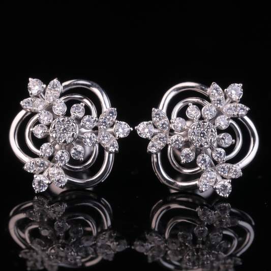 Floral Diamond Stud Earrings in White Gold & Silver | 18K, 14K, 10K Gold Luxury Earrings for Women