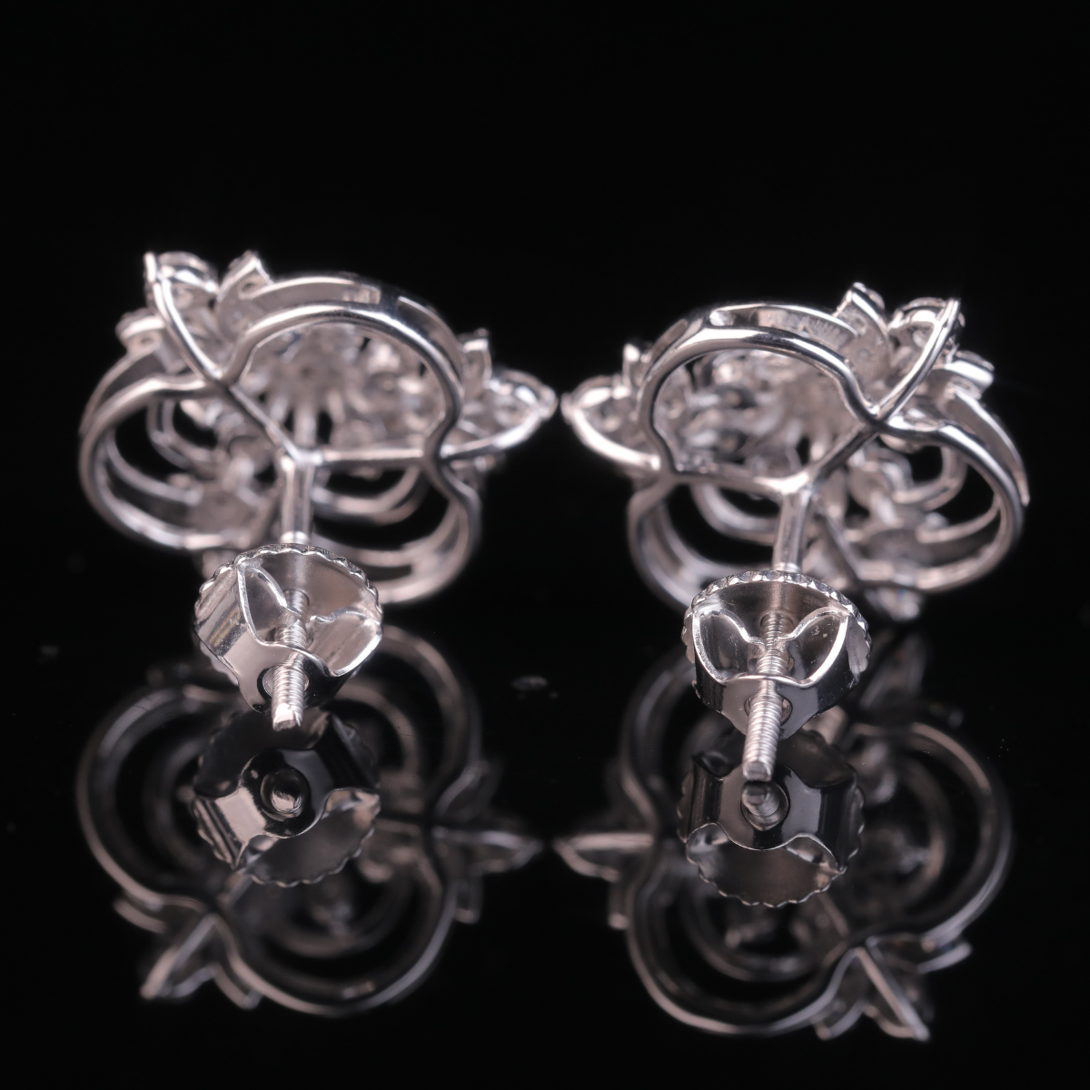 Floral Diamond Stud Earrings in White Gold & Silver | 18K, 14K, 10K Gold Luxury Earrings for Women