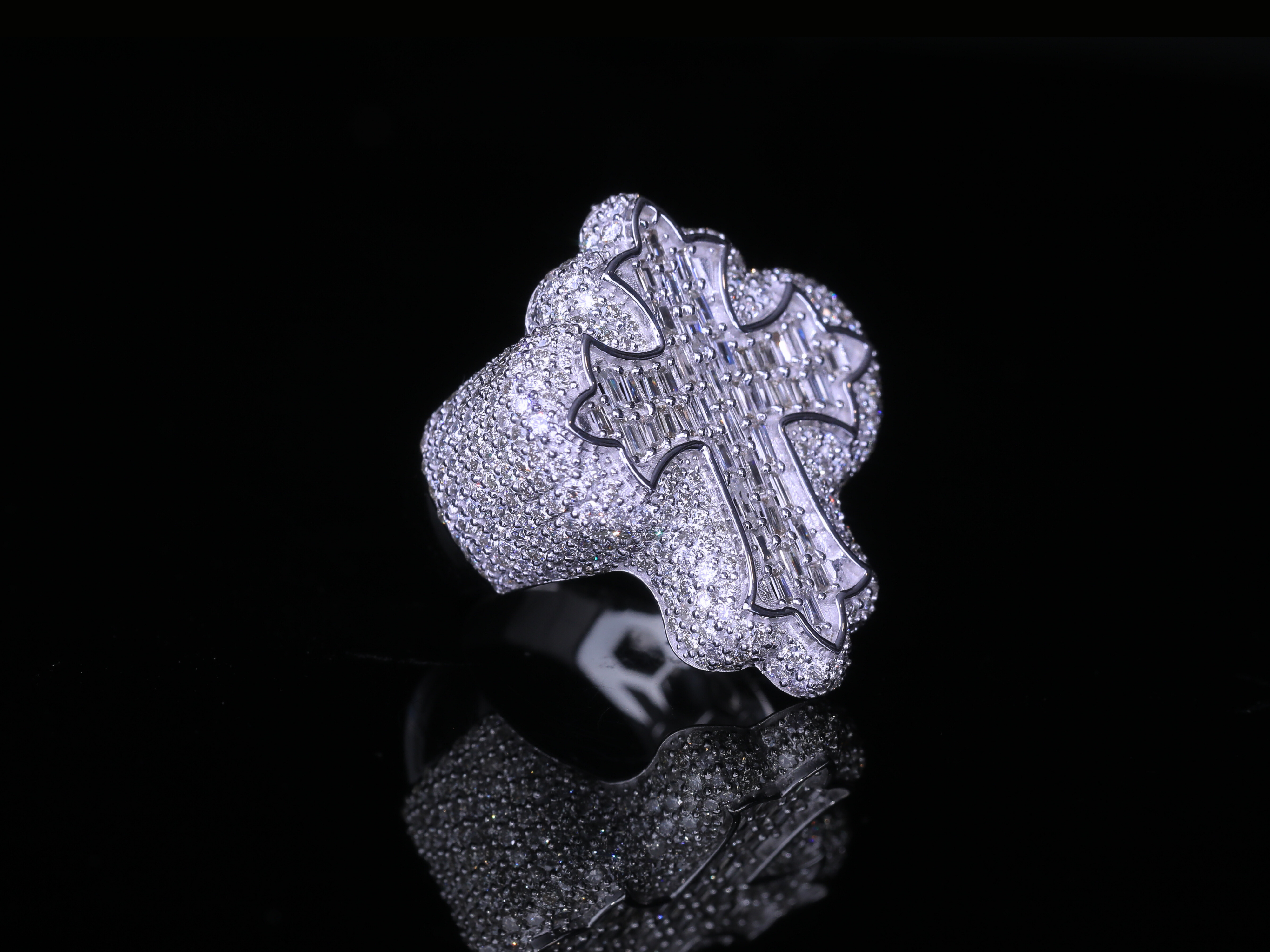 Diamond Cross Ring in Gold & Silver | 18K, 14K, 10K Iced-Out Christian Ring