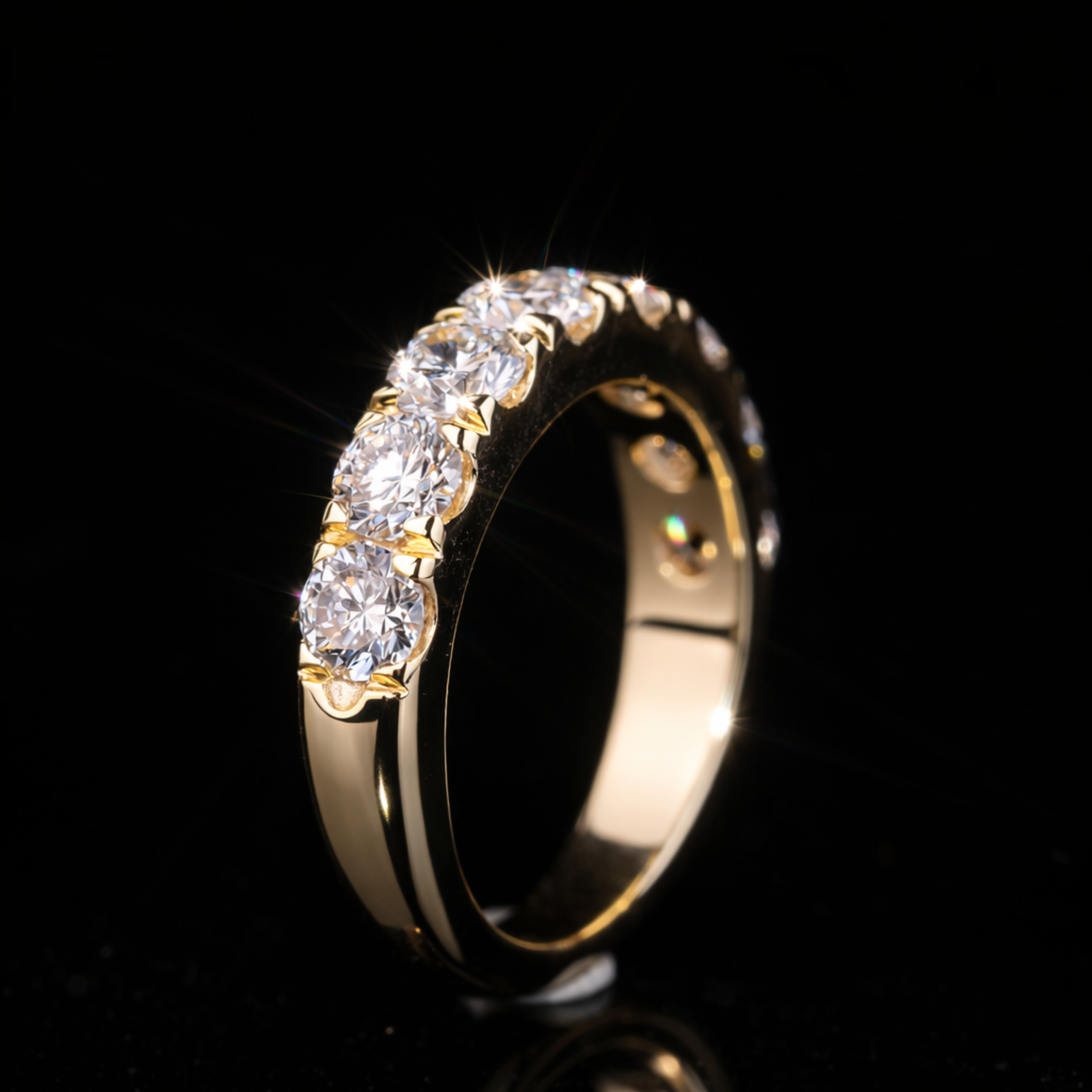 Round Cut Moissanite Eternity Band in 10KT / 14KT / 18KT Gold – Diamond Wedding Ring