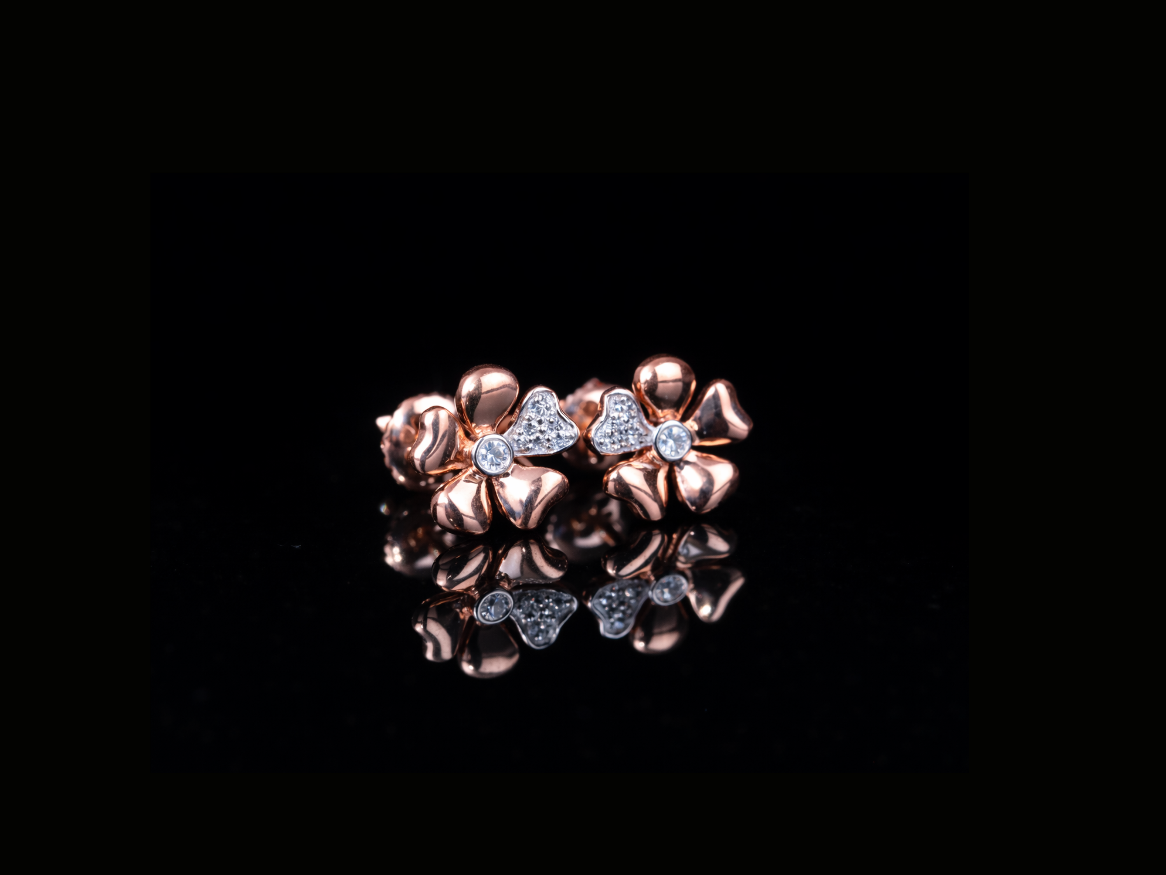 Luxury Diamond Floral Stud Earrings | 18K, 14K, 10K Gold & Silver