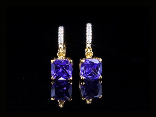 Luxury Purple Gemstone Diamond Drop Earrings | 18K, 14K, 10K Gold & Silver
