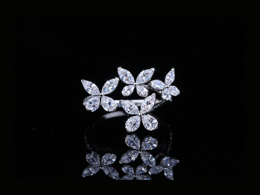 Floral Diamond Ring | Luxury Flower-Inspired Diamond Ring in Gold & Silver