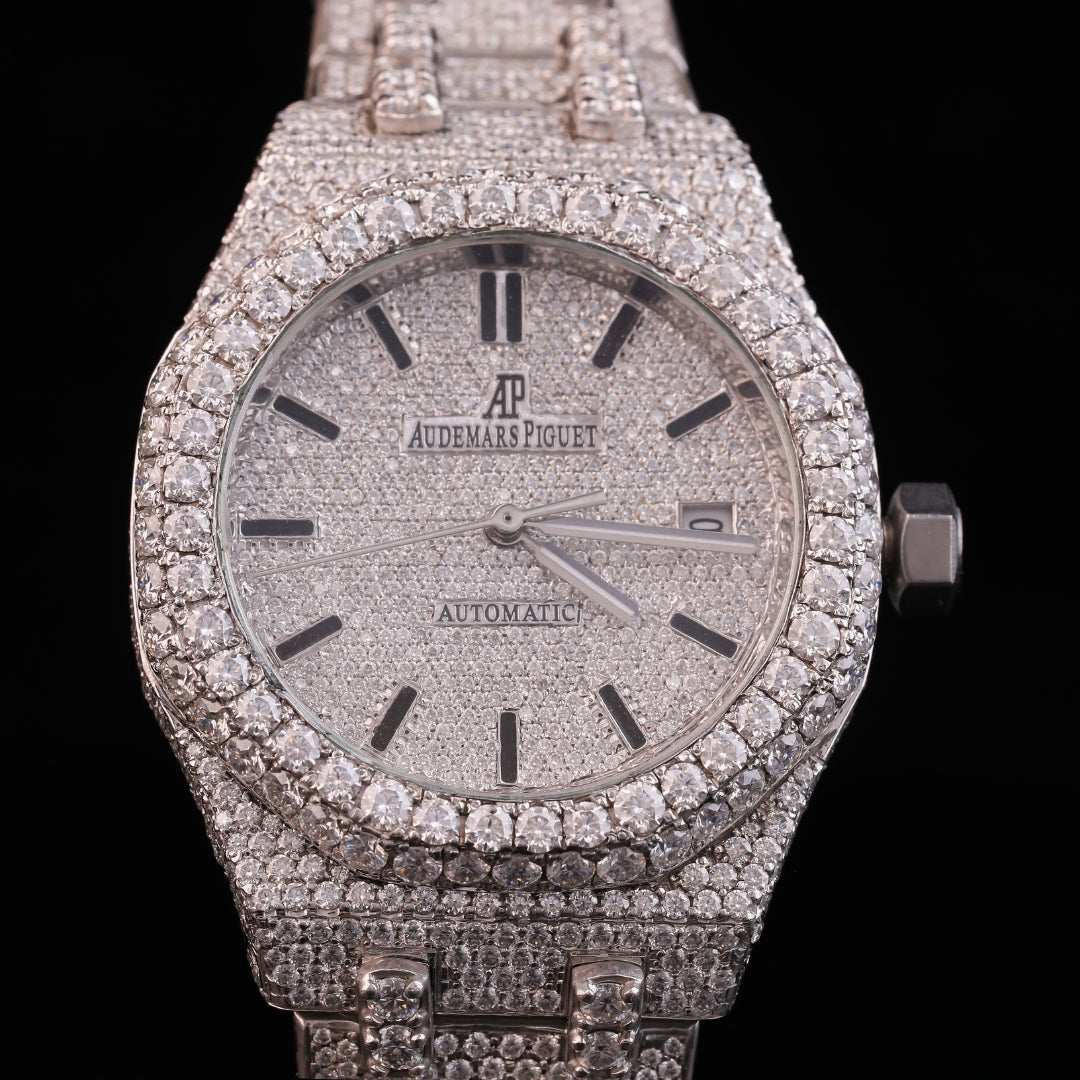 iced out silver diamond watch full iced bracelet