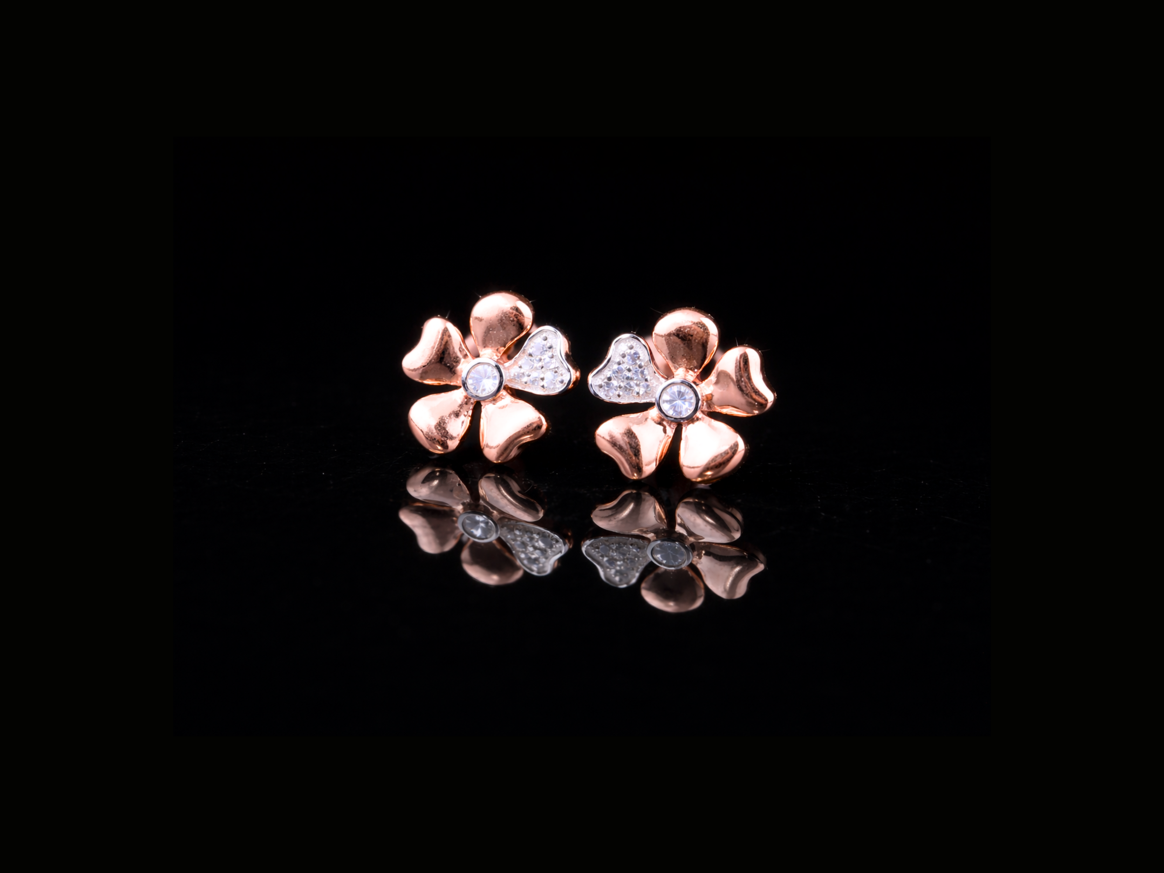 Luxury Diamond Floral Stud Earrings | 18K, 14K, 10K Gold & Silver