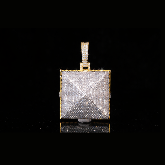 18K / 14K / 10K Gold Iced Pyramid Pendant – Square Diamond Hip Hop Pendant