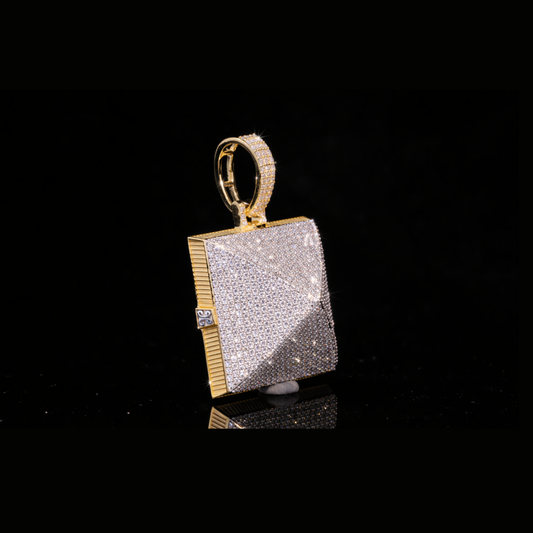 18K / 14K / 10K Gold Iced Pyramid Pendant – Square Diamond Hip Hop Pendant