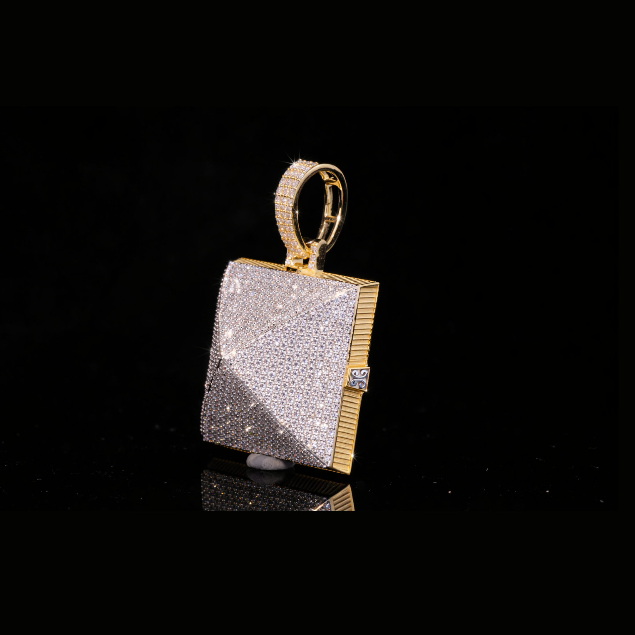 18K / 14K / 10K Gold Iced Pyramid Pendant – Square Diamond Hip Hop Pendant