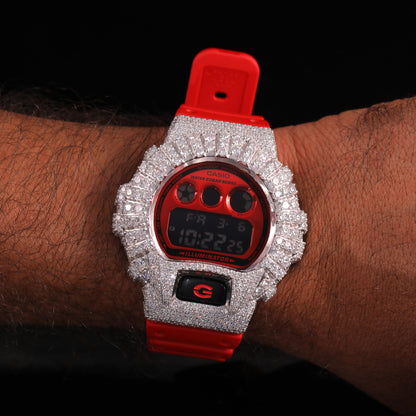 Red Face Bustdown G-Shock Watch with VVS Moissanite Bezel
