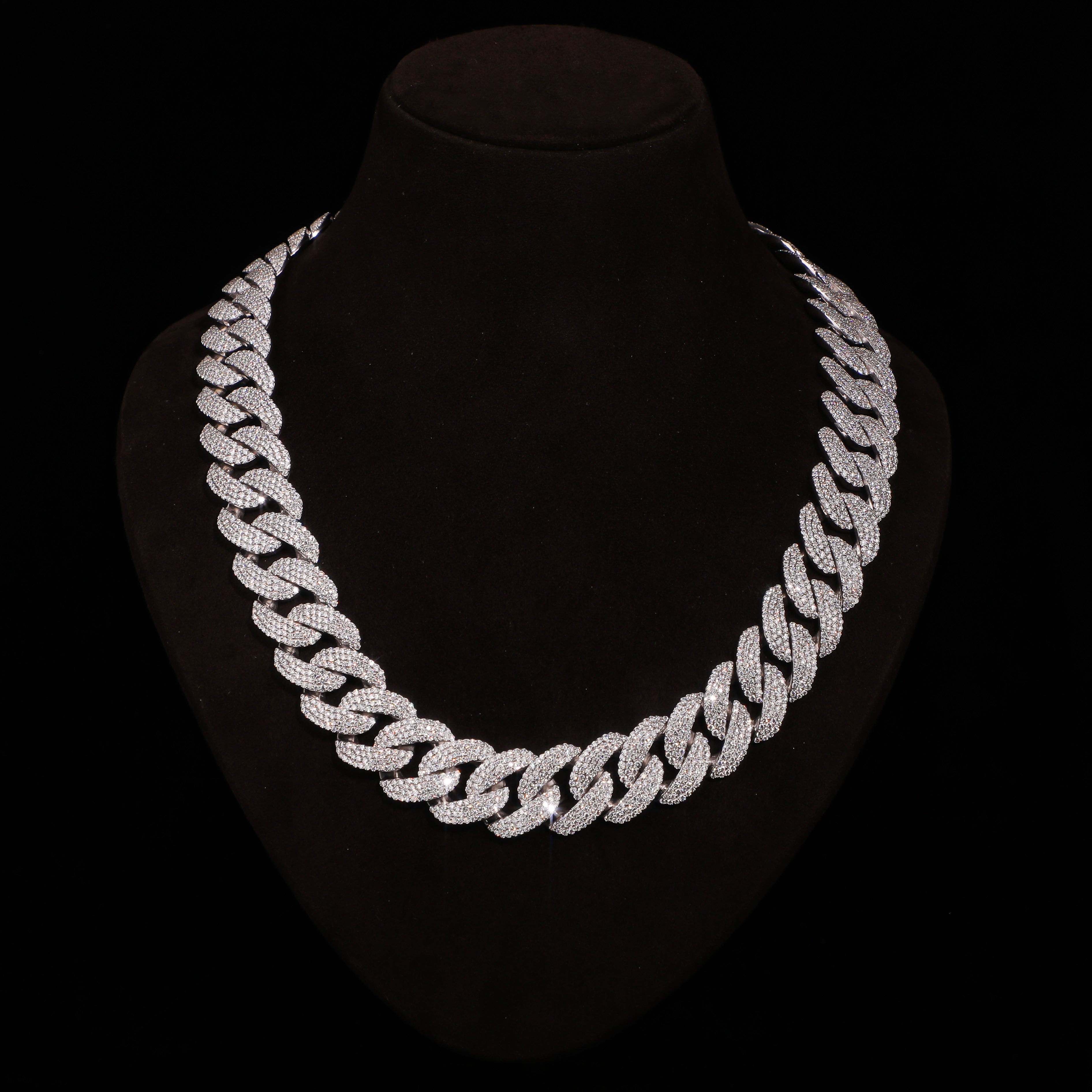 Micro Pavé Iced Cuban Chain – White Gold Finish Diamond Link Necklace