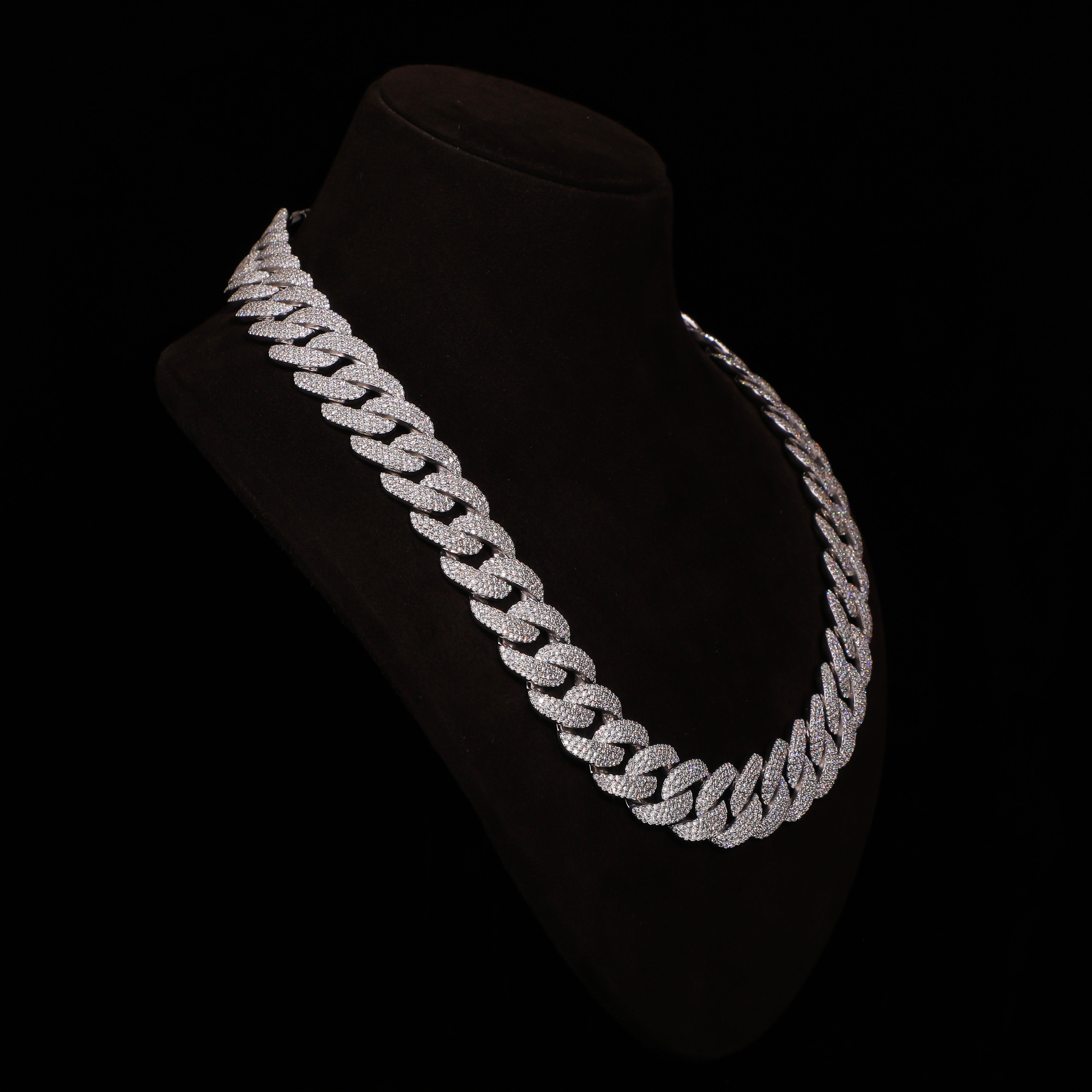 Micro Pavé Iced Cuban Chain – White Gold Finish Diamond Link Necklace
