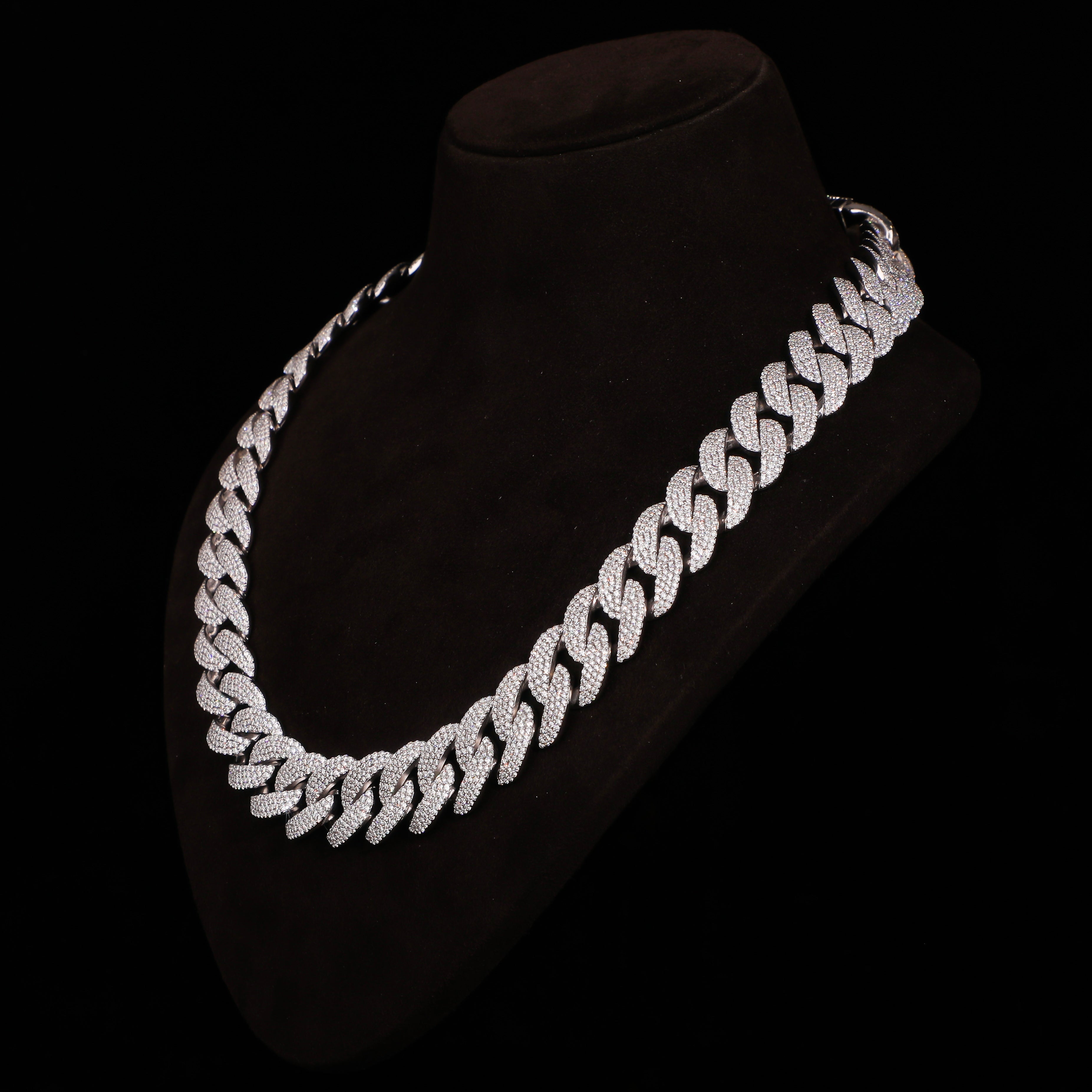 Micro Pavé Iced Cuban Chain – White Gold Finish Diamond Link Necklace