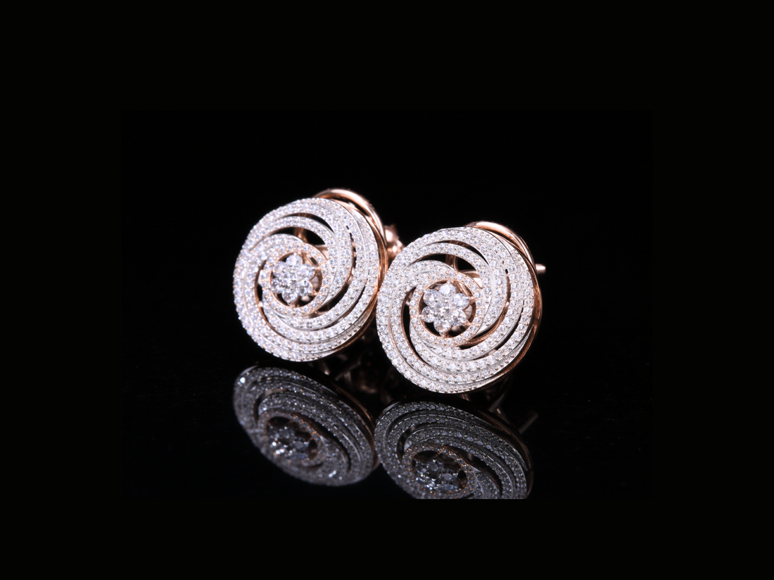Luxury Diamond Spiral Stud Earrings | 18K, 14K, 10K Gold & Silver
