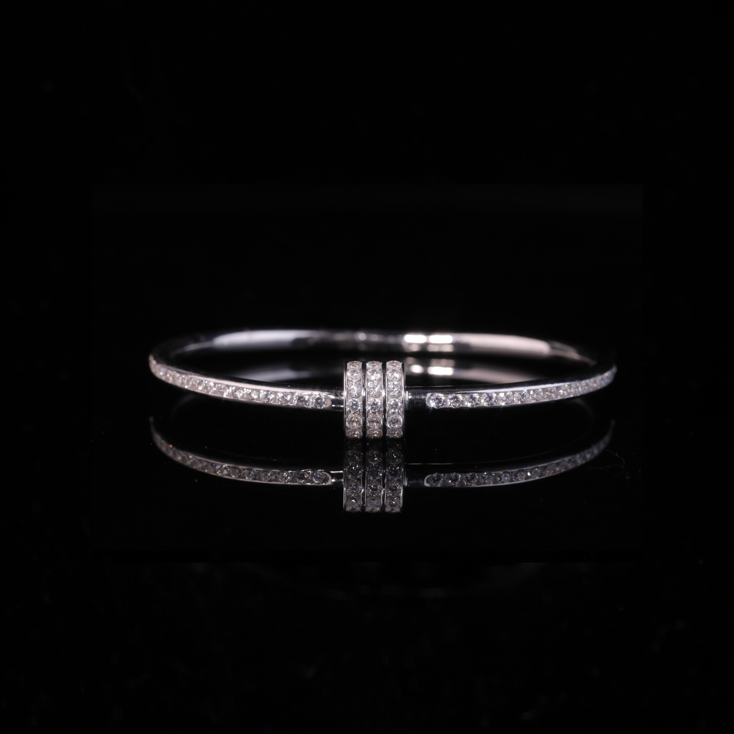 Solid Gold Diamond Bangle Bracelet – Minimal Triple Row Moissanite Bracelet