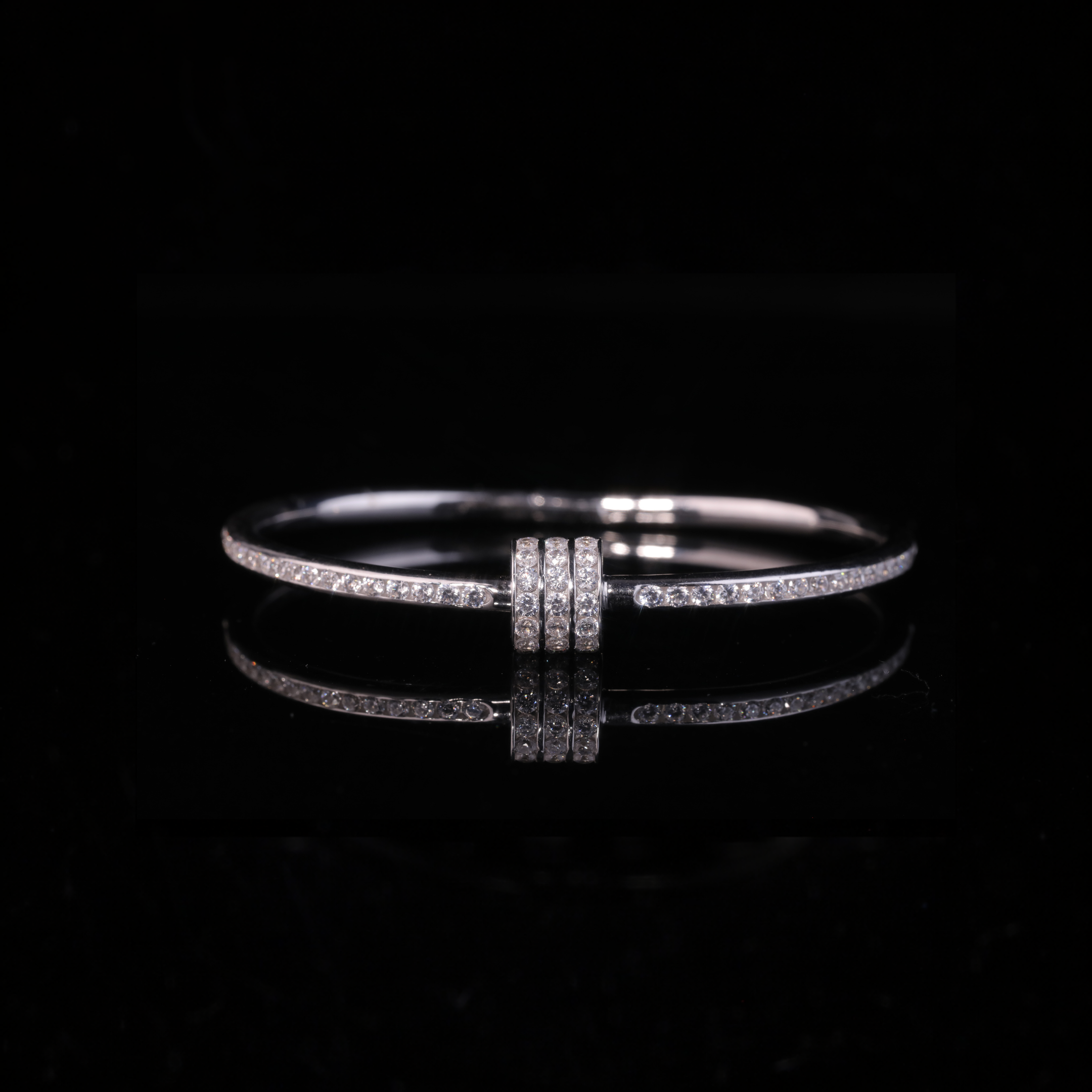 Solid Gold Diamond Bangle Bracelet – Minimal Triple Row Moissanite Bracelet