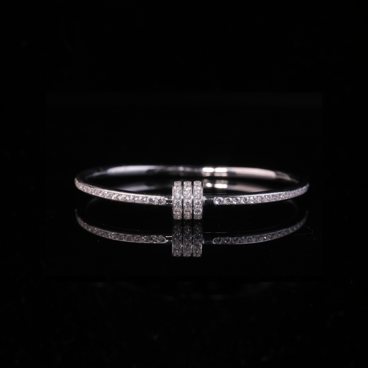 Solid Gold Diamond Bangle Bracelet – Minimal Triple Row Moissanite Bracelet