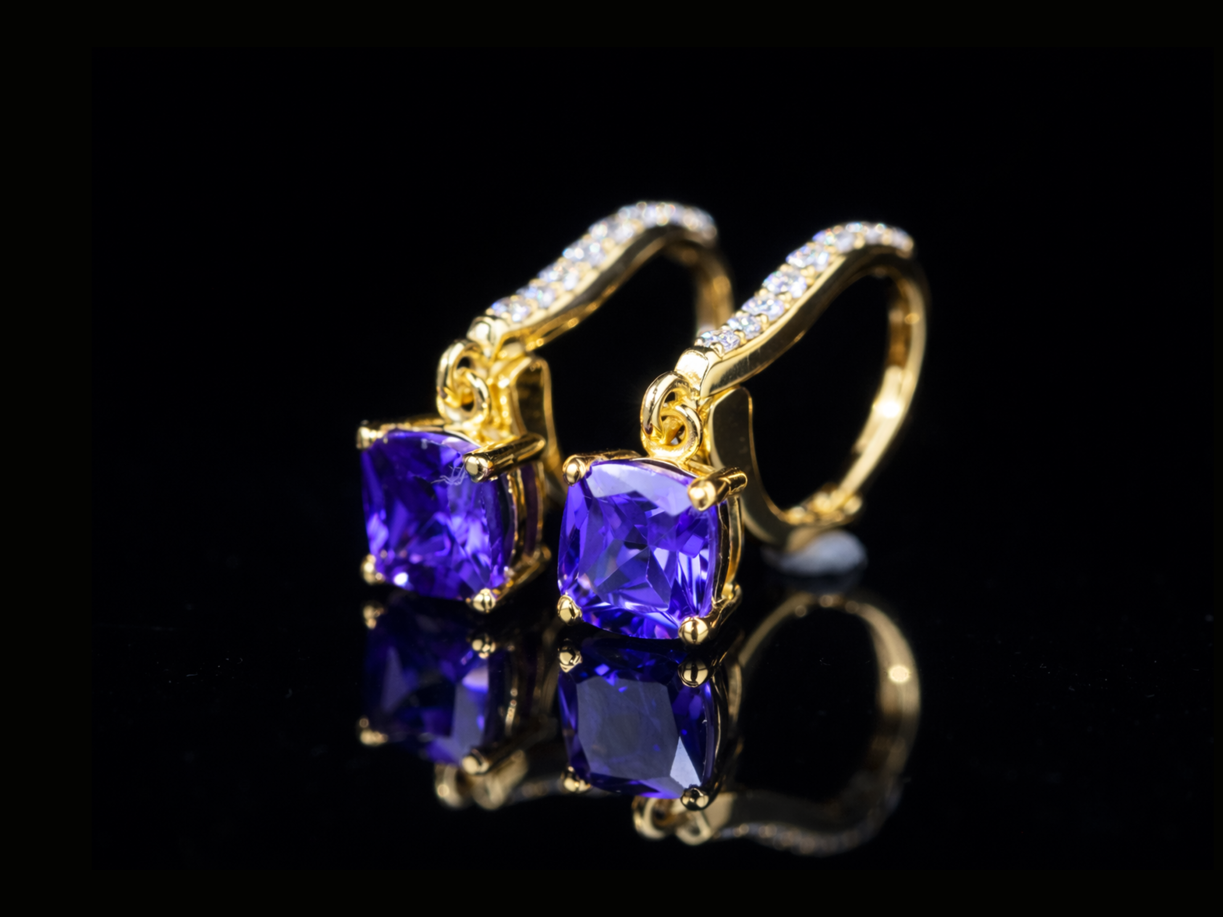 Luxury Purple Gemstone Diamond Drop Earrings | 18K, 14K, 10K Gold & Silver