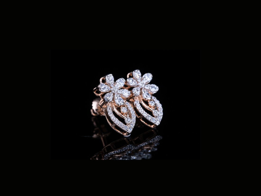 Luxury Diamond Floral Drop Earrings | 18K, 14K, 10K Gold & Silver