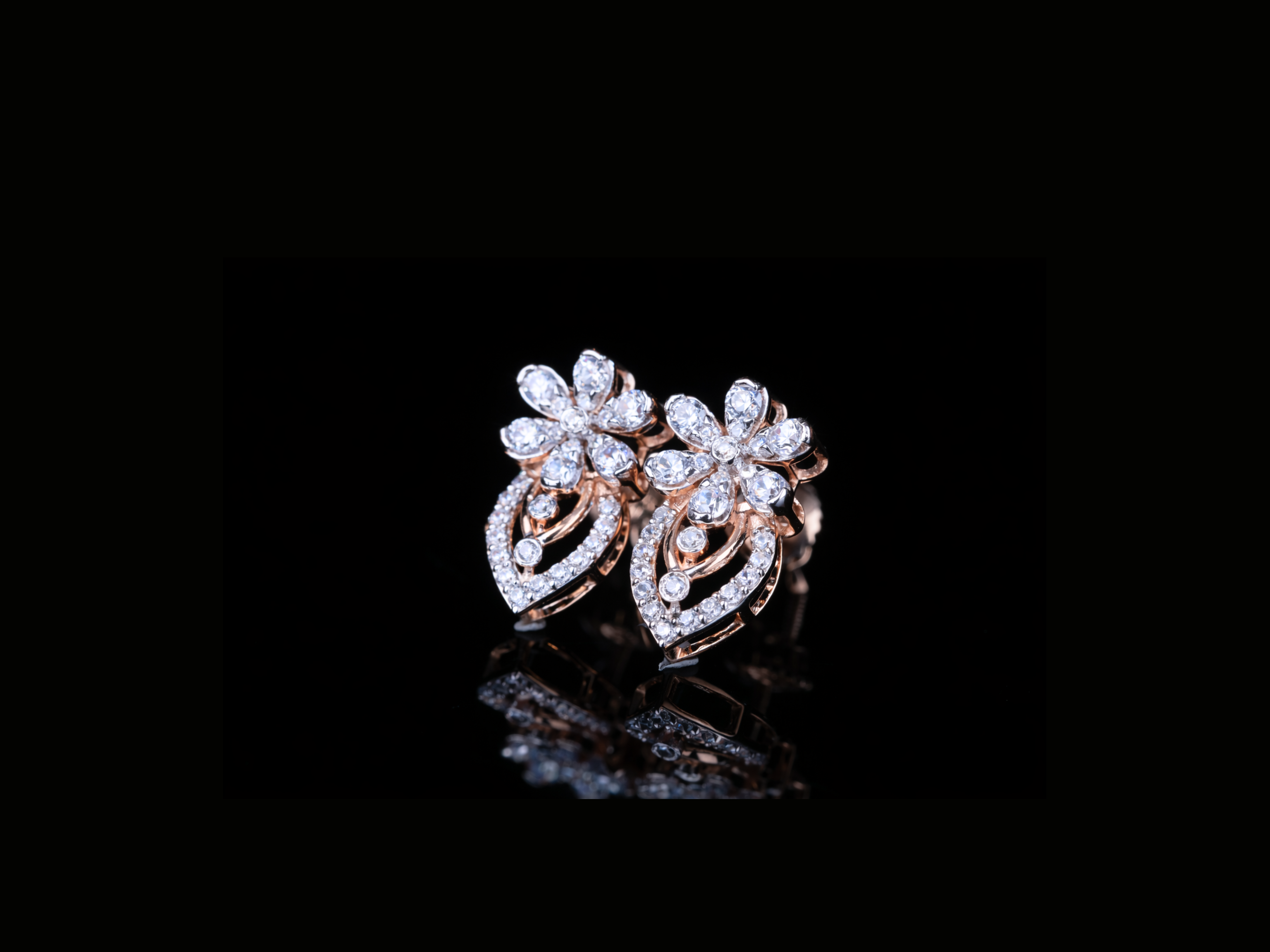 Luxury Diamond Floral Drop Earrings | 18K, 14K, 10K Gold & Silver