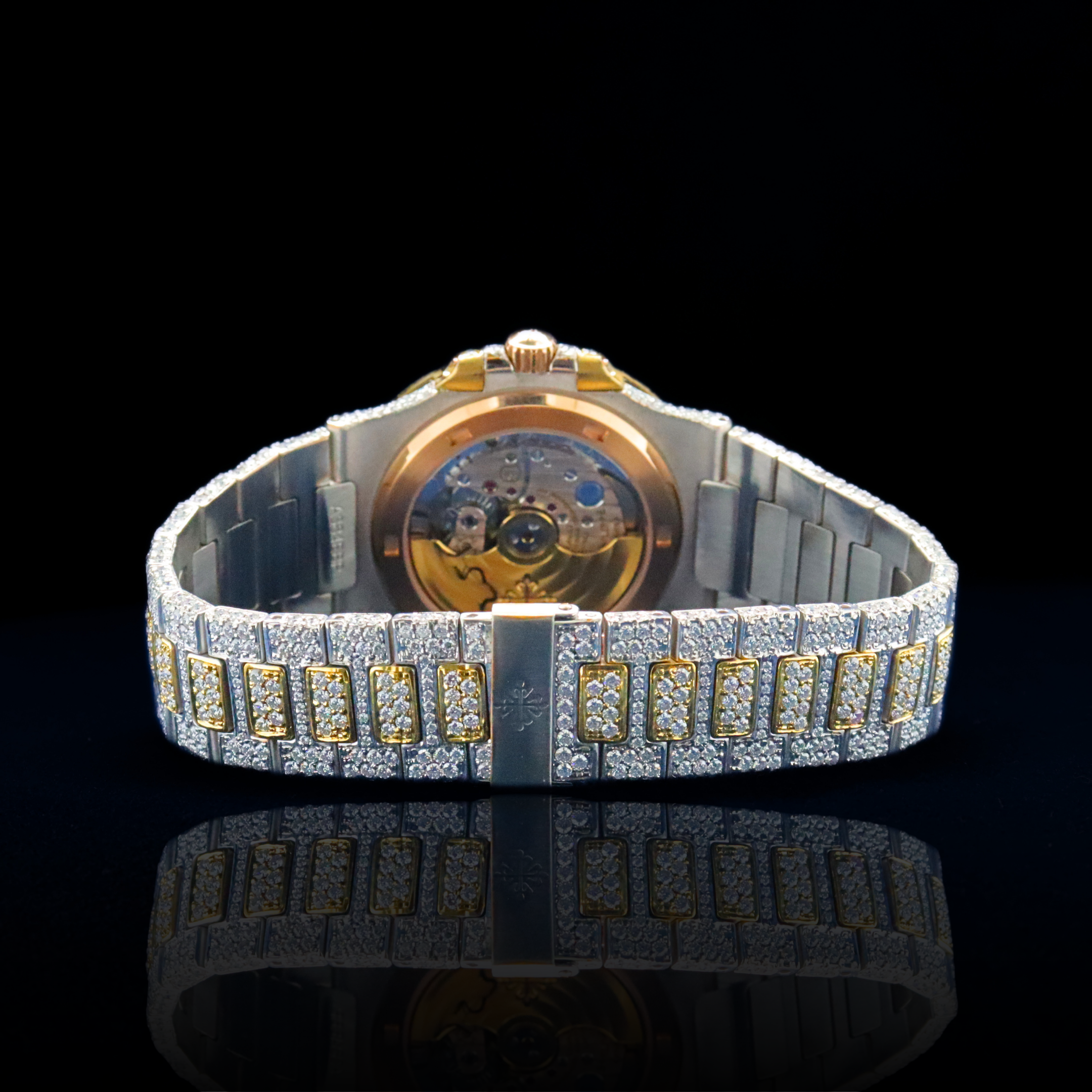 14K/18K Moissanite cartier inspire Black Gold Diamond-Set Timepiece