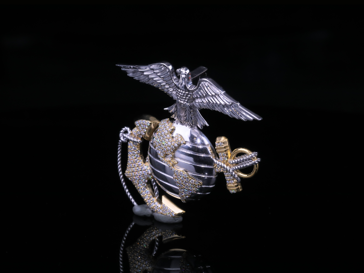 Luxury Eagle Globe Anchor Diamond Pendant | 18K, 14K, 10K Gold & Silver