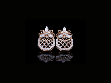Luxury Diamond Geometric Floral Stud Earrings | 18K, 14K, 10K Gold & Silver