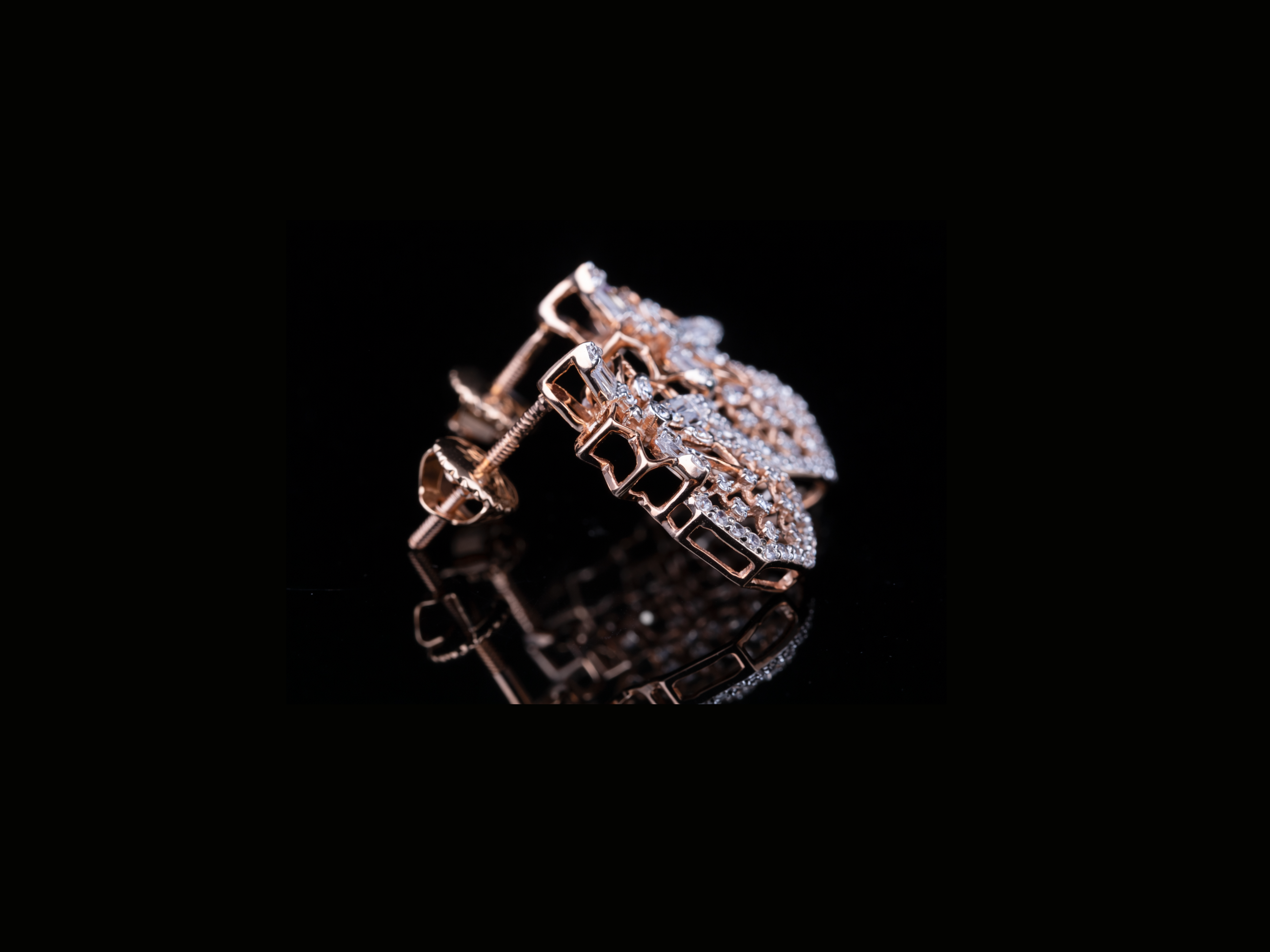 Luxury Diamond Geometric Floral Stud Earrings | 18K, 14K, 10K Gold & Silver