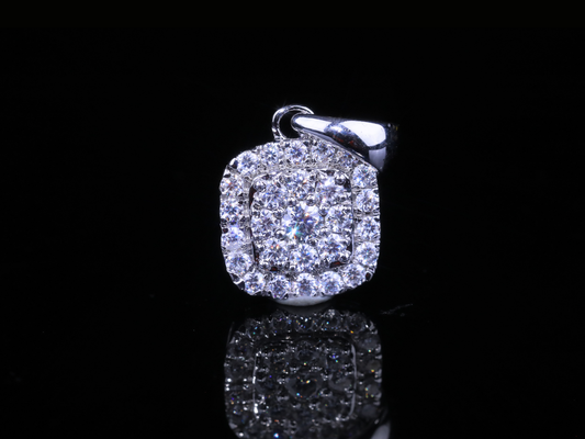 Square Halo Diamond Pendant | 18K, 14K, 10K Gold & Silver